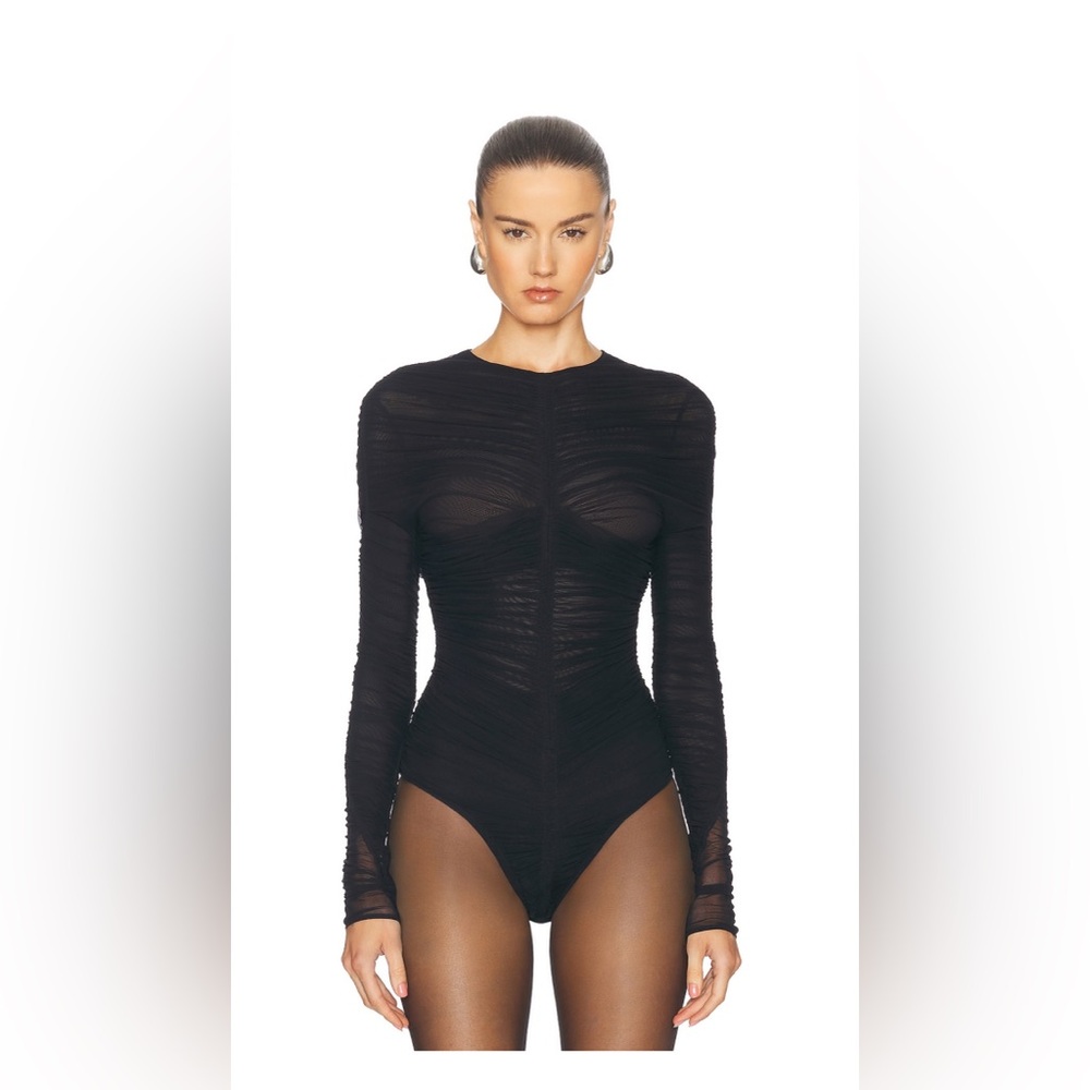 Mugler Black Sheer Long Sleeve Bodysuit